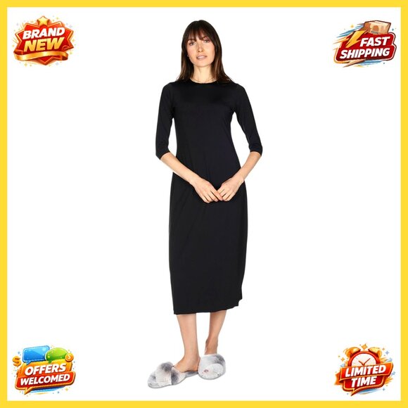 Silky Smooth Slip Dress 3/4 Sleeve Midi Length Elegant Minimal Chic